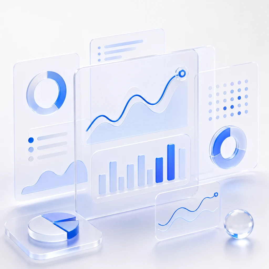 Aylık Google Ads raporunu temsil eden sade metrik ve grafik kartları düzeni
