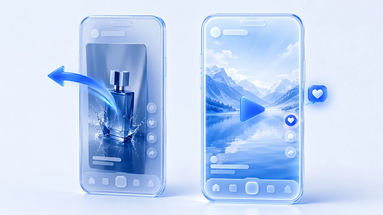 Instagram tarzı cilalı bir reklamın ilk saniyede kaydırılıp geçildiği, akışa doğal oturan bir TikTok videosunun ise izlendiği sade telefon karşılaştırması
